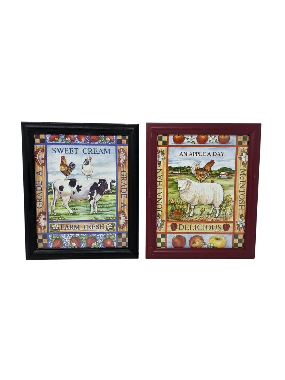 Vintage Debra Jordan Bryan Farmhouse Wall Art Pair Cow Sheep Kitchen Prints